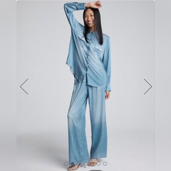 Kate Young X Spendid Wide Leg Silk Denim Print Pants NWT Small (Up To Med) - Picture 3 of 5